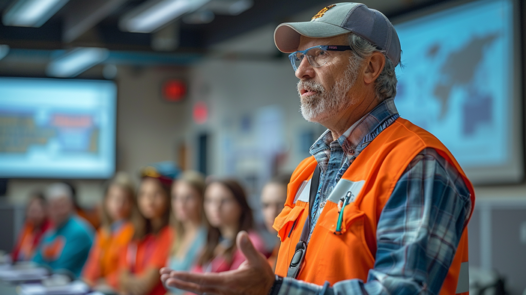 mężczyzna w odblaskowej kamizelce